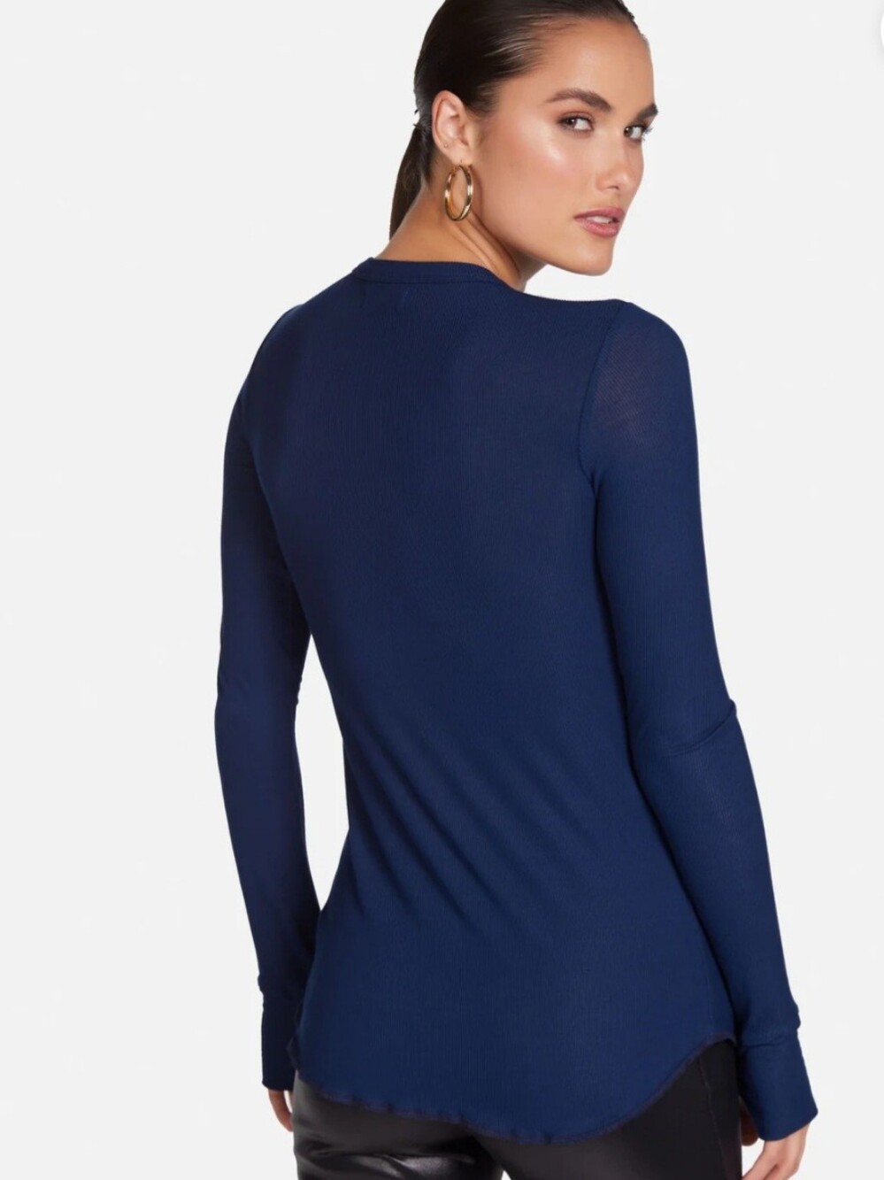 Michael Lauren Alick Ribbed Crewneck In Navy W/ Thumbhole Sleeve Sz SM - Picture 3 of 11